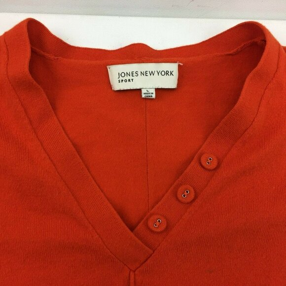 Jones New York Sport Womens Red Orange V-Neck Sweater Pullover 3/4 Sleeve Large - Picture 2 of 4